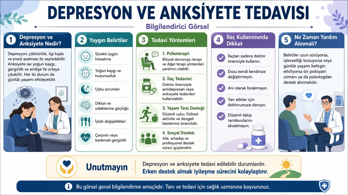Depresyon ve anksiyete tedavisi hakkında infografik