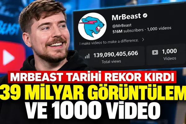 MrBeast YouTube kanalı 139 milyar izlenme ve 1000 video rekoru