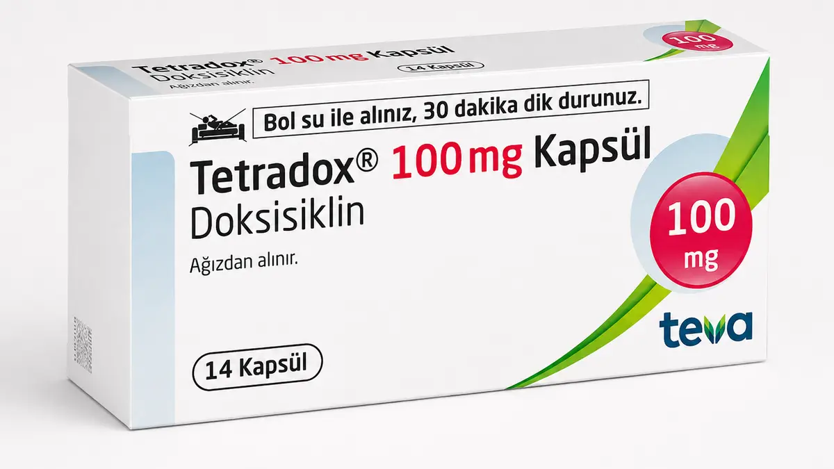 Tetradox 100 mg kapsül kutusu ve kapsül görseli